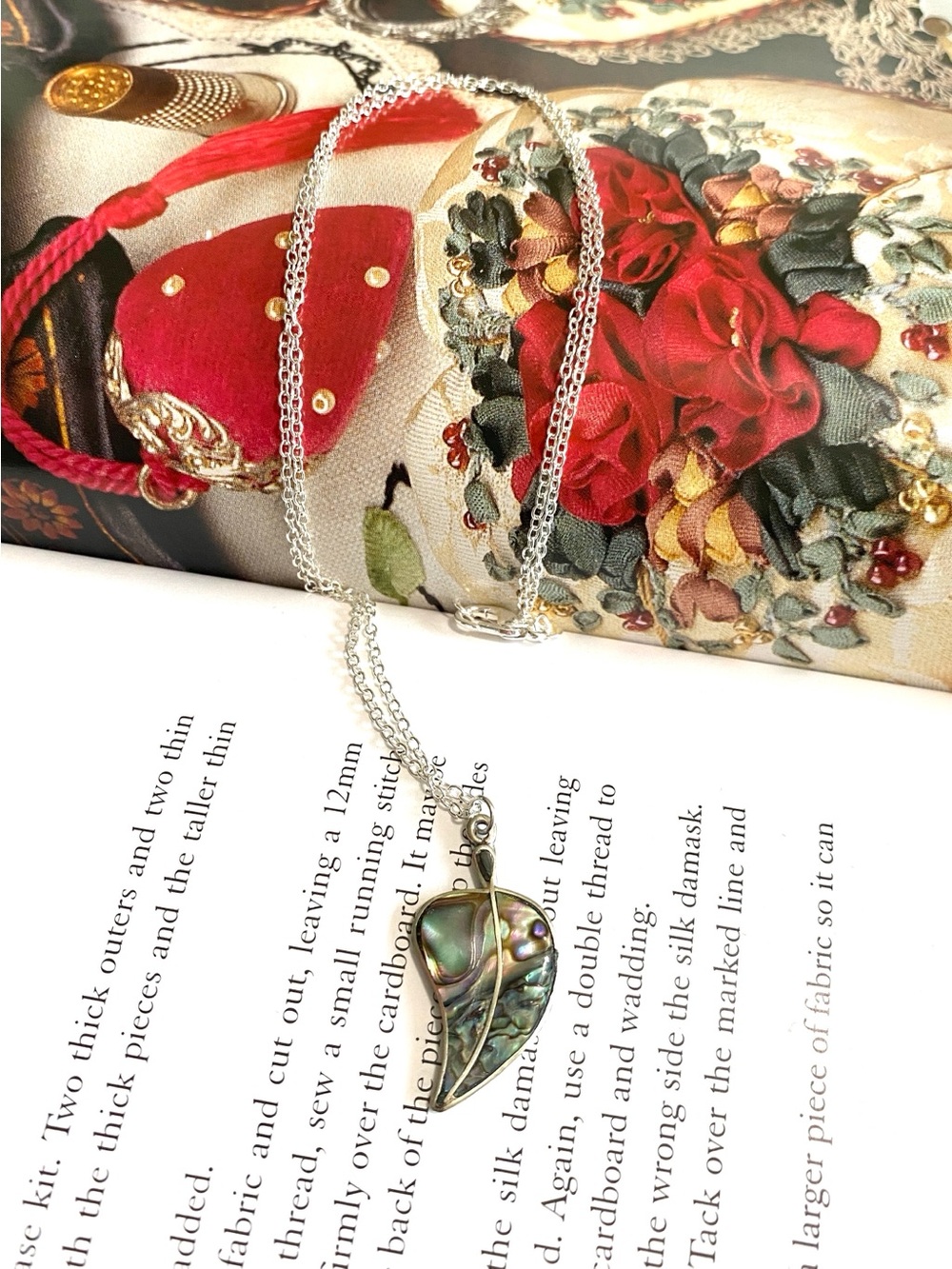 Vintage Alpaca Plata Mexicana Silver Abalone Shell Leaf Pendant Necklace